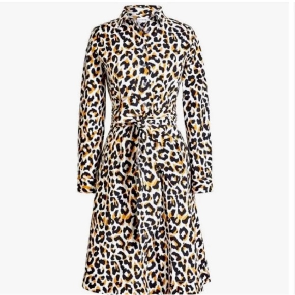 J Crew Factory Leopard Tie-Waist shirt dress in cotton poplin - Picture 4 of 9